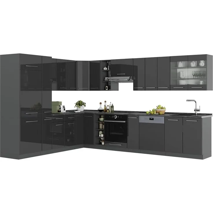 Eckküche Fame-Line Anthrazit Hochglanz/Anthrazit 347 x 257 cm ohne Arbeitsplatte Vicco – Bild 6