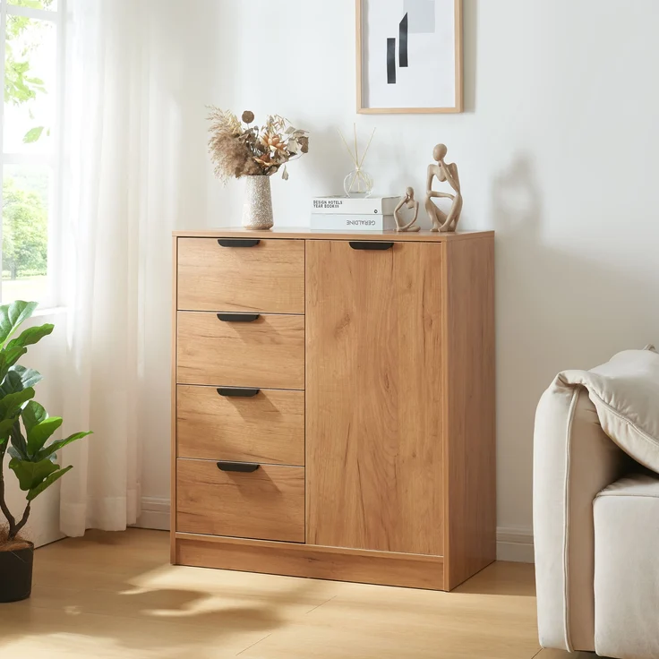 Kommode Varkaus 90x80x40 cm Eichenoptik [en. casa] – Bild 1