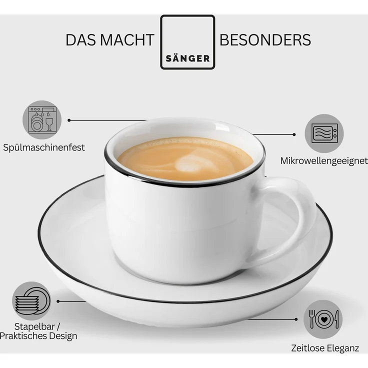 SÄNGER Porzellan Kaffeetassen Set Marlo Black Rim 12-teilig für 6 Personen – Bild 4