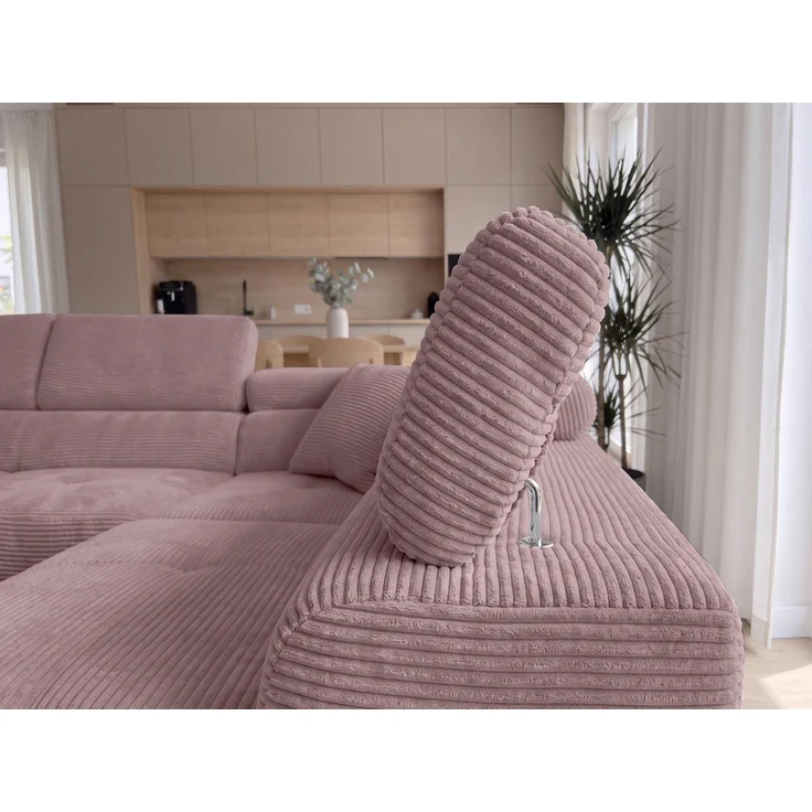 AX LIVING Konak Cord-Schlafsofa R Rosa 276 cm breit mit Bettkasten, Kopfstützen – Bild 6