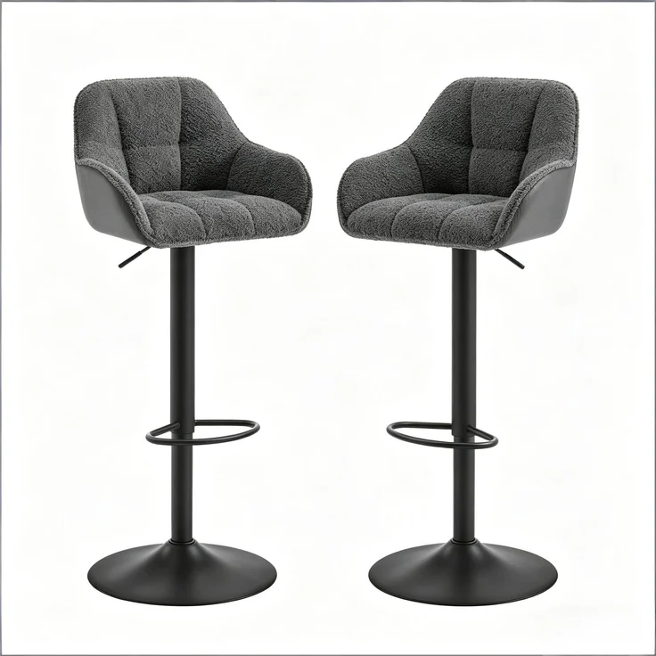 Weicher Essstühle,Küchenstühle,Kleiderstühle,Schreibtischsühle,Barstühle(Nur Set von 2 Bar Hocker)--Dunkelgrau--50x52x109cm--YOUDENOVA – Bild 9