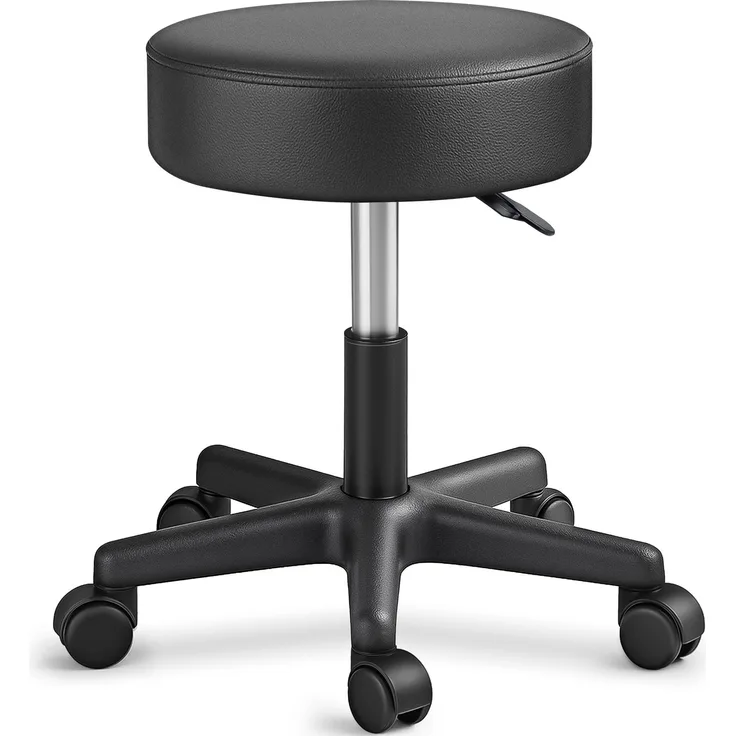 TRESKO Rollhocker höhenverstellbar Schwarz | Drehhocker 10 cm Dicke Polsterung | Arbeitshocker 360° drehbar | Hocker