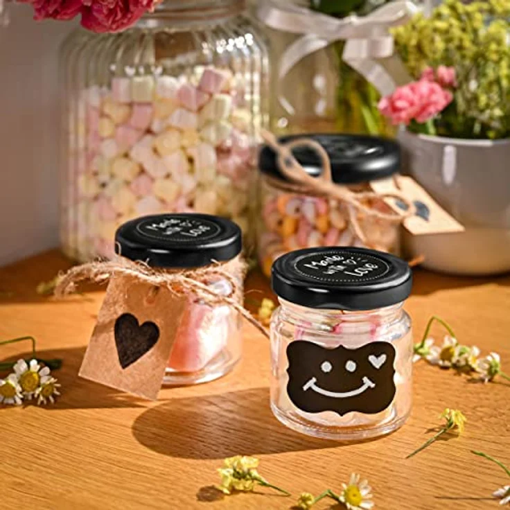Praknu Einmachglas 24 Mini Gläser mit Deckel 50 ml - Mit Etiketten und Stift, Glas, (Set, 24-tlg), Mit Etiketten & Stift - Luftdicht - Spülmaschinenfest – Bild 6
