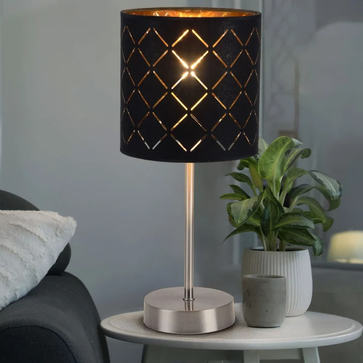 LED Tischlampe, Textil, schwarz, H 35 cm – Bild 3