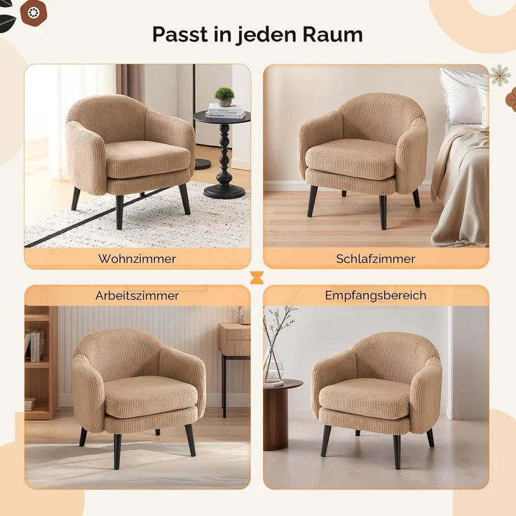 Sessel Cocktailsessel Loungesessel Lesesessel 113kg Cord-stoff Khaki – Bild 8