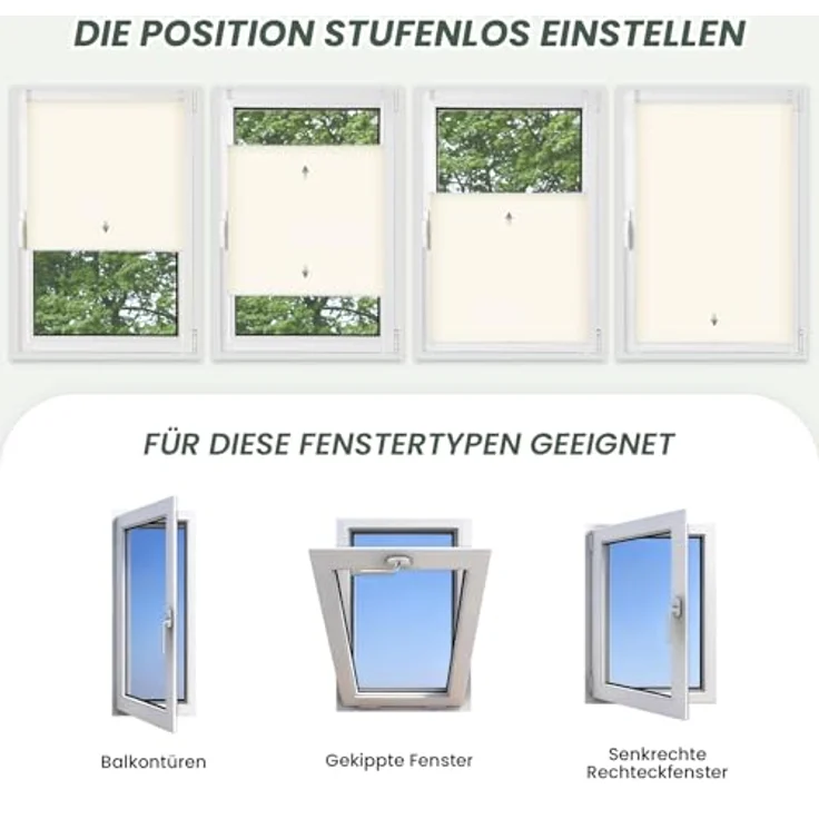 Buseu Plissee Klemmfix ohne Bohren 35x100cm Beige Faltrollo Plisseerollo – Bild 8