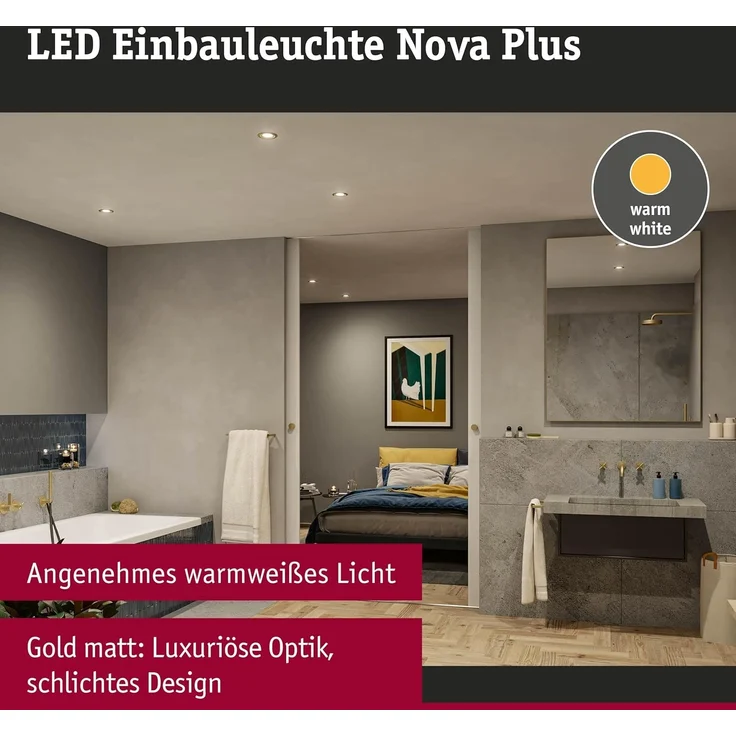 Paulmann 92408 LED Einbauleuchte Nova Plus 3er-Set schwenkbar 93mm gold IP65 dimmbar – Bild 2