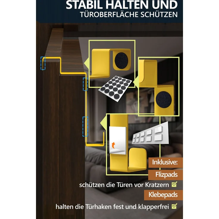 Aurelia Home flache Türhaken für Falztüren innen, 10er-Set, Edelstahl, Bunt – bis 8 kg – Bild 6