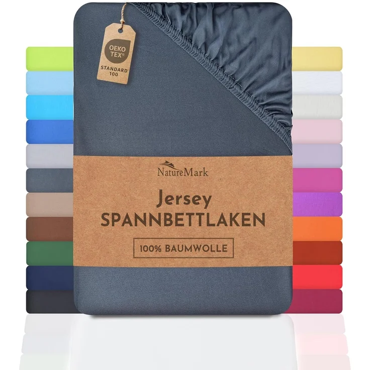 NatureMark Jersey Spannbettlaken, Spannbetttuch 100% Baumwolle in vielen Größen und Farben MARKENQUALITÄT ÖKOTEX Standard 100 | 140x200 cm - 160x200 cm - anthrazit grau