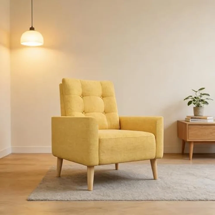 Mondeer Sessel, Sessel ​mit Armlehnen Massivholzbeine Modern Einfach für Schlafzimmer Wohnzimmer Balkon Büro, D72 x W72 x H81 cm, Gelb – Bild 3