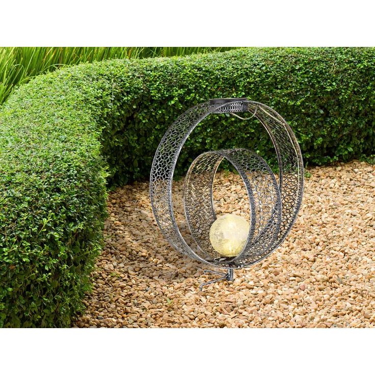 2er Set LED Solarleuchten Dekorstanzungen in Silber & Crackleglas, Höhe 42cm – Bild 6