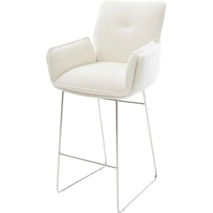 Barstuhl Nela-Flex Bouclé Soft Beige Kufengestell Edelstahl Silberfarben – Bild 1