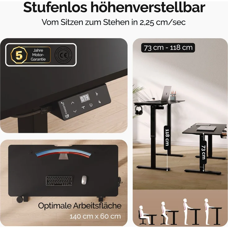 Casaria Elektrisch höhenverstellbarer Schreibtisch, LCD- Display, Spanplatte/Stahlgestell, Weiß, 160x75 cm – Bild 10