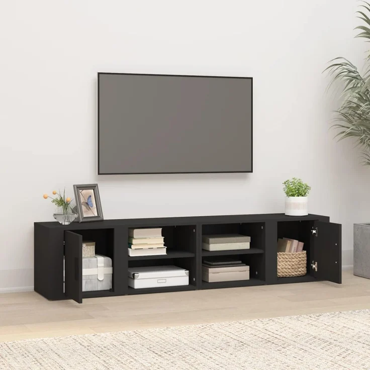 2 pcs TV-Schrank, Lowboard TV Schwarz 80x31,5x36 cm Holzwerkstoff – Bild 3