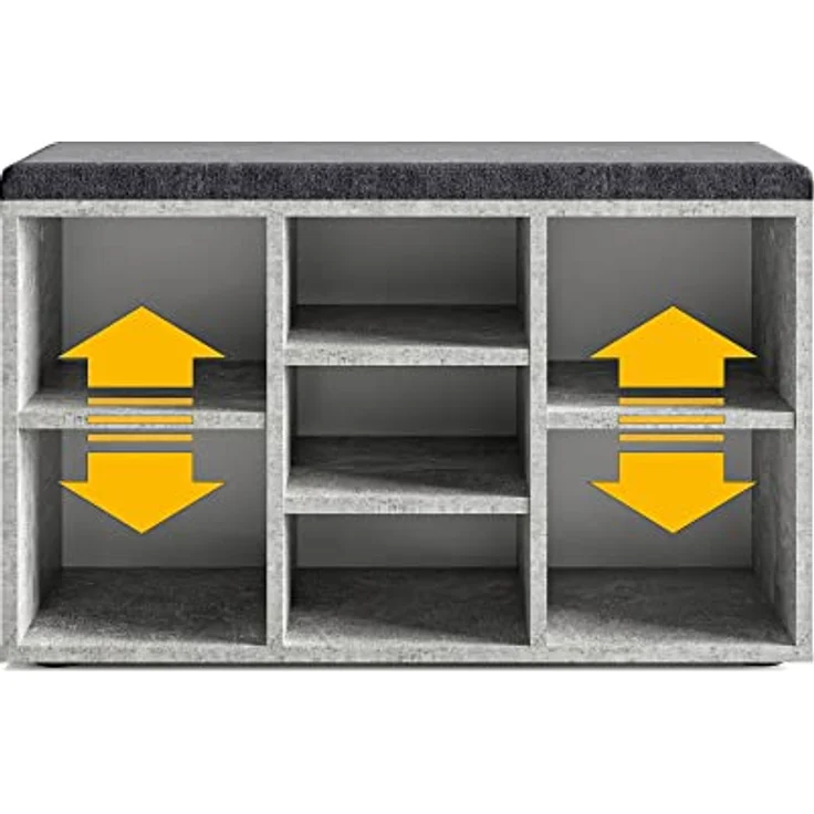 KOMTO Schuhbank Schuhregal mit Sitzfläche mit Stauraum, Sofia 80 x 50 x 30 cm Beton – Bild 6
