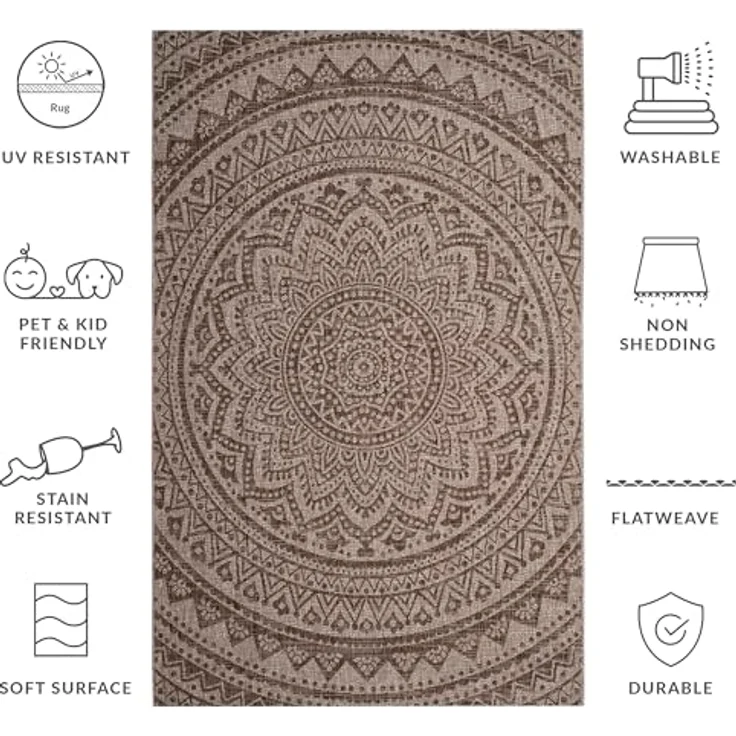 SAFAVIEH Zeitgenössische Teppich für Wohnzimmer, Esszimmer, Schlafzimmer - Courtyard Collection, Kurzer Flor, Hellbeige und Hellbraun, 160 X 231 cm – Bild 13