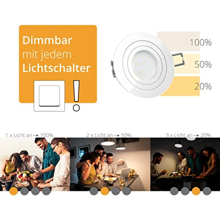 SSC-LUXon LED Einbaustrahler RF-2 runder Einbauspot weiss, schwenkbar flach mit fourSTEP Dim LED, Warmweiß – Bild 2