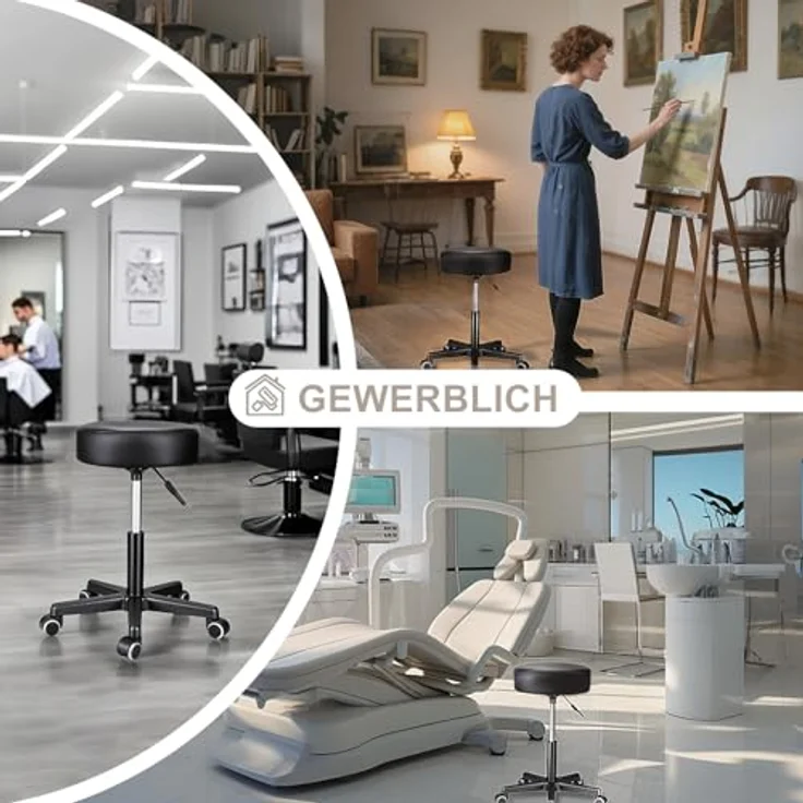 Zedelmaier Rollhocker höhenverstellbar, Bürohocker mit Gummirollen, 360° drehbar Hocker mit Rollen & 10 cm Polsterung, Sitzhocker Werkstatt, Drehhocker ergonomisch, Sitzhöhe 44–58 cm, Weinrot – Bild 5