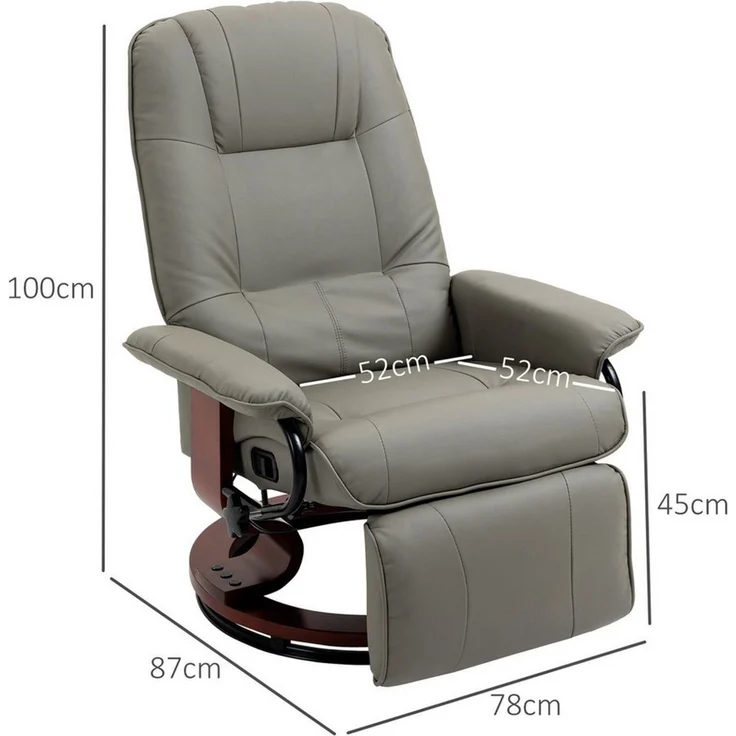 HOMCOM Relaxsessel Ruhesessel TV-Sessel Schlafzimmer Kunstleder (Liegesessel, 1-St, Fernsehsessel), für Wohnzimmer, Büro, Grau – Bild 3