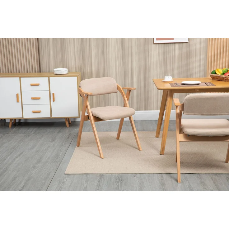HOMEFUN Klappstühle mit Armlehnen, stapelbare Holzstühle mit gepolsterten Sitzen, 2er-Set, ideal für Gäste, Küche, Büro, Hochzeiten und Partys, Khaki, 52,5 x 60 x 79 cm, YOUDENOVA – Bild 6