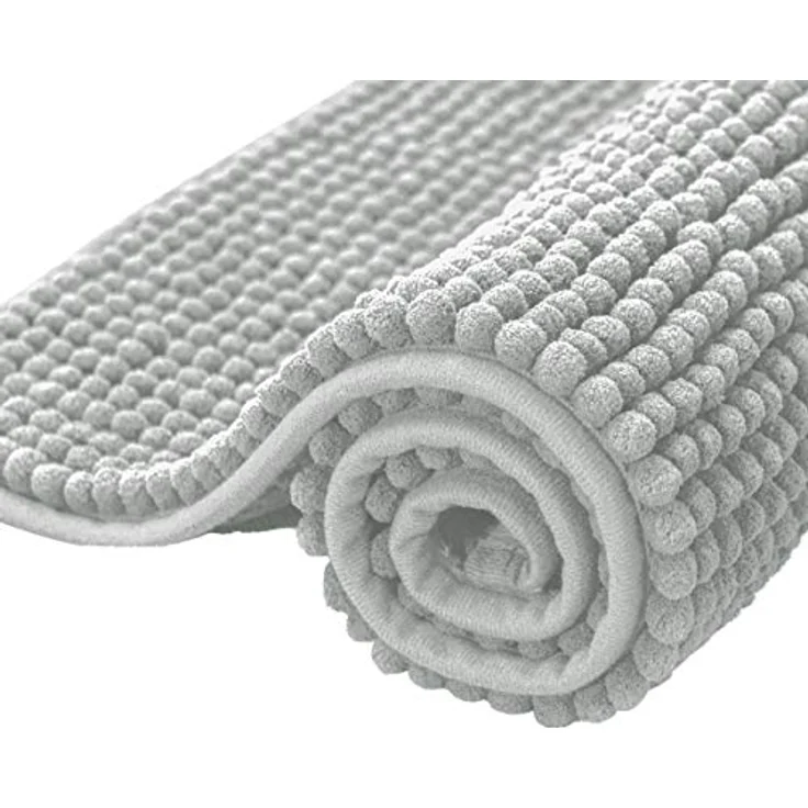 subrtex Badematte rutschfest Badezimmerteppich aus Chenille Saugfähig Badteppich weich Wasserabsorbierende Badvorleger für Badezimmer,Maschinenwaschbar(40x60 cm, hellgrau) – Bild 2