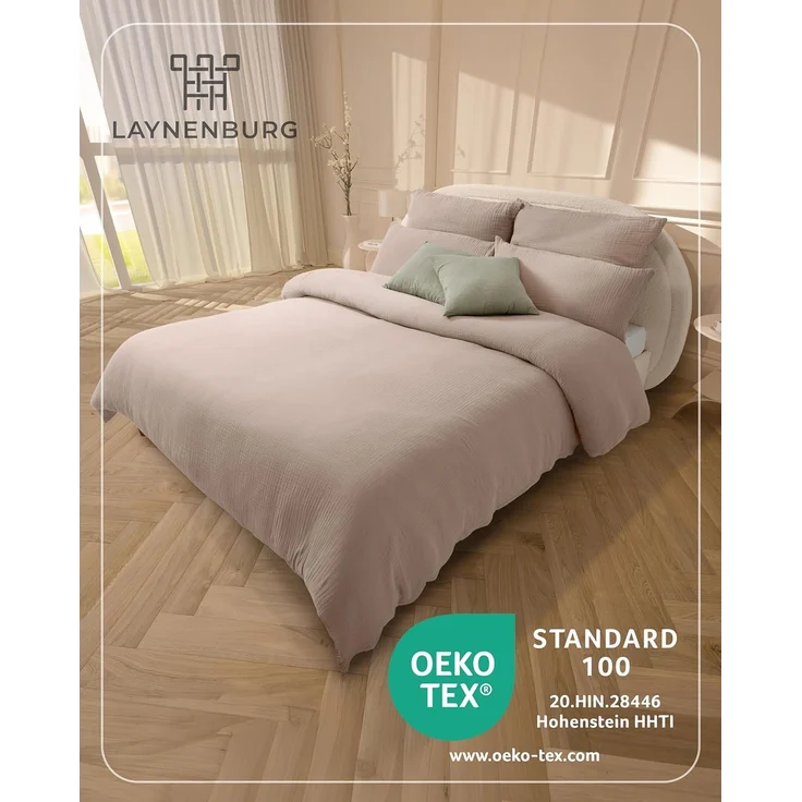 Laynenburg Bettwäsche Musselin aus 100% Baumwolle in 135x200 oder 155x220 cm, atmungsaktiv & bügelfrei – 3 lagig mit Reißverschluss & Haltebändern – Bild 2