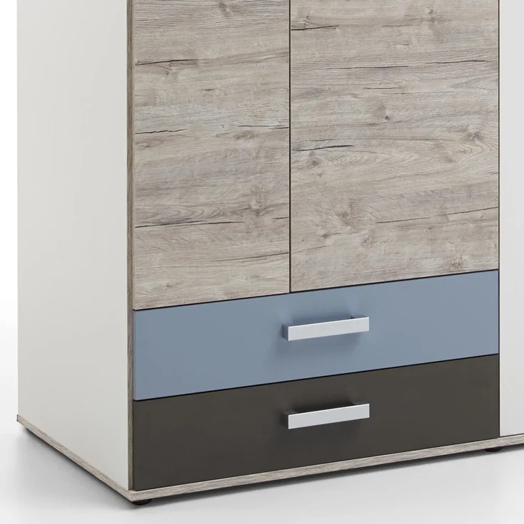 Jugendzimmer Set 5-teilig mit Kleiderschrank LEEDS-10 in Sandeiche Nb. mit weiß, Lava und Denim Blau – Bild 8