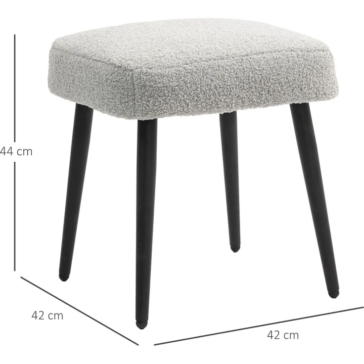 Hocker, Fußstütze, gepolsterter Sitz, Kaschmir-Optik, Stahlbeine, 42 x 42 x 44 cm, Hellgrau--Hellgrau--42x42x44cm--YOUDENOVA – Bild 5