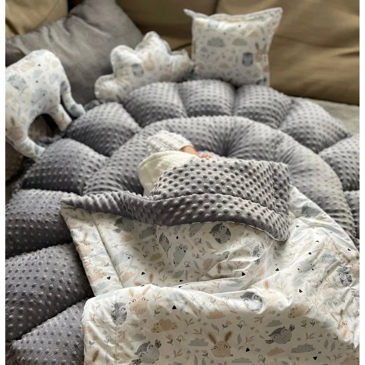 Loolay Bettnestchen MINKY Graphit/ HASE Beige-Weiß ENGELSNEST Babynest, Unterlage, (PREMIIUM XXL als Nestchen Ø90cm, als Krabbeldecke Ø155cm, Original LOOLAY® Babynestchen Spielmatte Reisebett ►SETS MIT ZUBEHÖR), 100% Europäische Stoffe und Kleinserien... – Bild 1