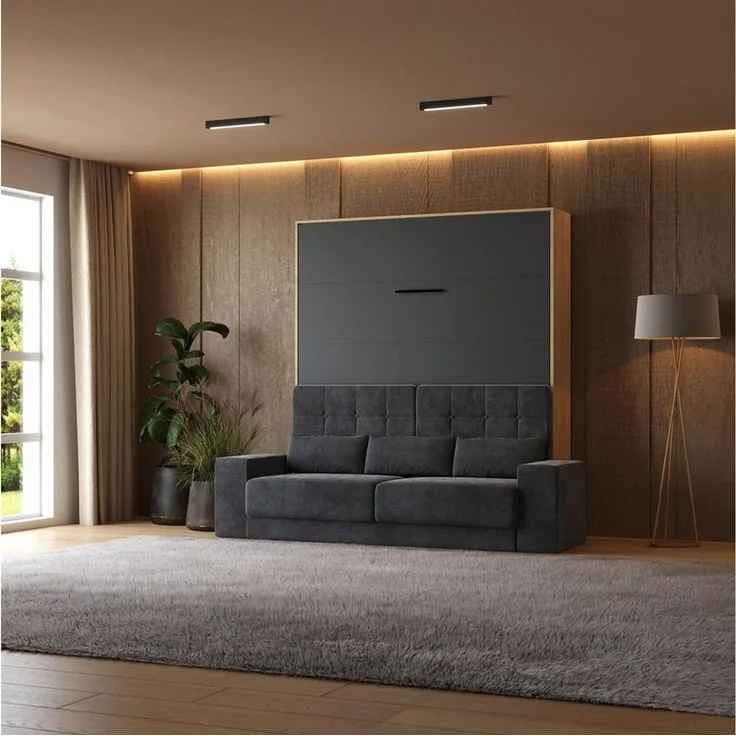 SMARTBett Schrankbett + SOFA Anthrazit M1 , Spanplatte Eiche/Anthrazit, 160x200 cm