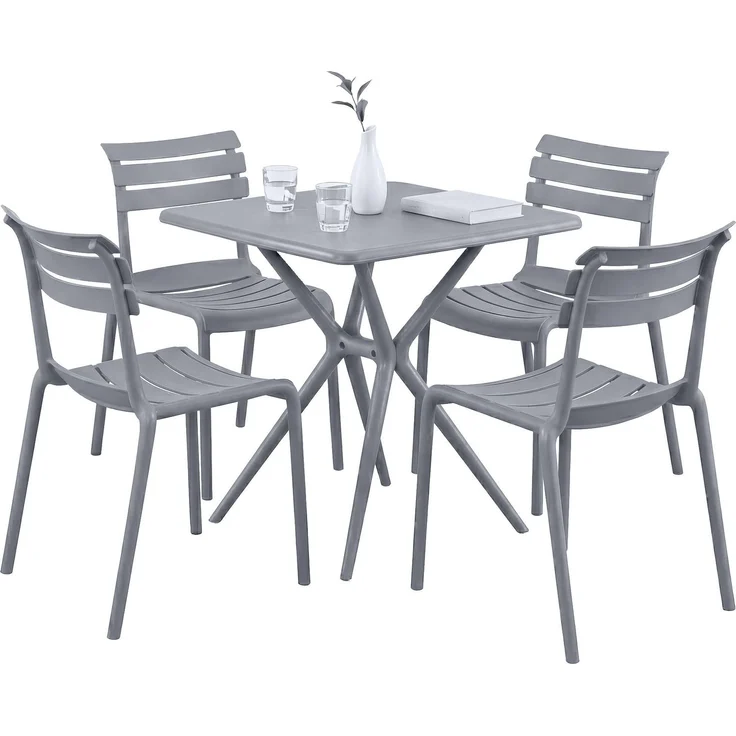 Gartenmöbel-Set KLARA mit 4 Stühlen - 190x190x82cm, Kunststoff, Grau | Balkonset Gartenset Tisch mit Stühlen Bistroset Outdoor – Bild 1