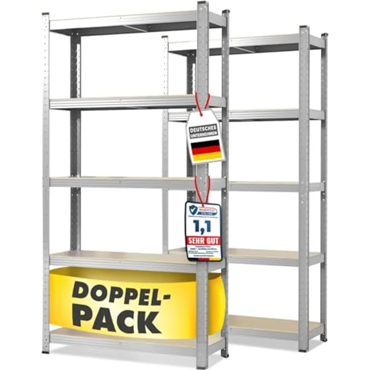 Floordirekt Schwerlastregal, 2er Set, verzinkt 180 x 90 x 40 cm Steckregal, Kellerregal, Lagerregal, Werkstattregal, Werkbank - 5 verstellbare Böden (Lakota) – Bild 2