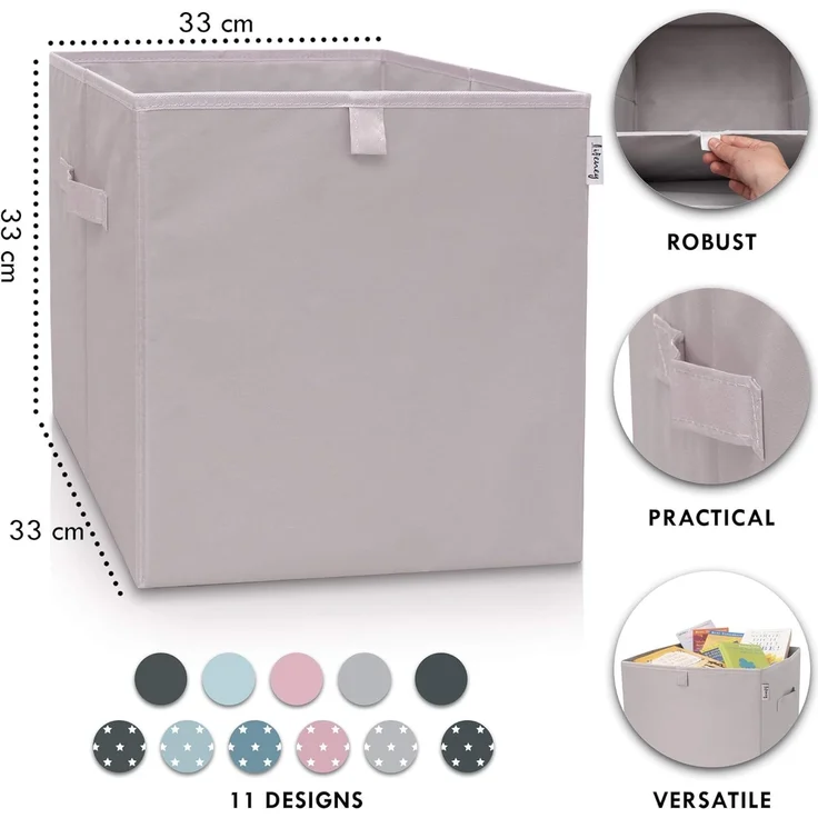 LIFENEY Aufbewahrungsbox einfarbig Hellgrau I Spielzeugbox passend für Würfelregale I Ordnungsbox für das Kinderzimmer I Aufbewahrungskorb als Accessoire für dein Zuhause | 33x33x33 cm – Bild 2