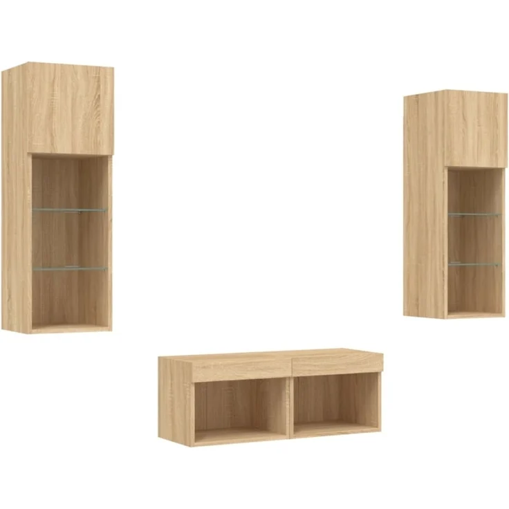 vidaXL 4-tlg. TV-Wohnwand mit LED-Leuchten Sonoma-Eiche 3216578 – Bild 3