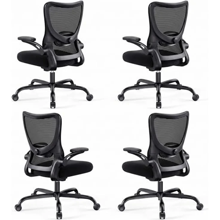 Marsail Bürostuhl Ergonomisch, Schreibtischstuhl mit 3D PU Armlehnen und Verstellbarer Lendenwirbelstütze, Drehstuhl Höhenverstellung und Wippfunktion, schreibtischstuhl aus Mesh, Bis 136kg,4pcs – Bild 1