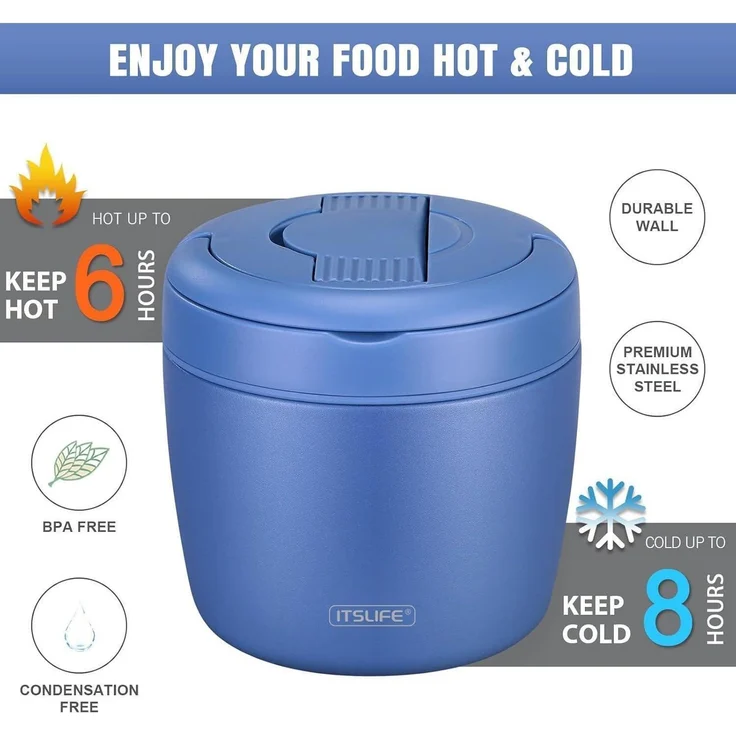 Thermobehälter 970ml Edelstahl Auslaufsicher Thermoschüssel Blau – Bild 3