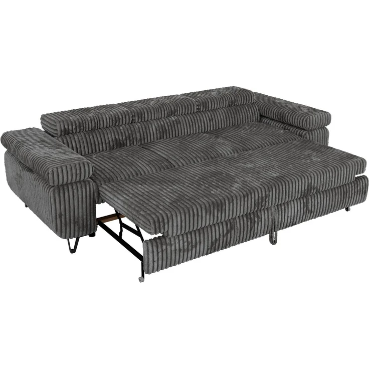 Polstersofa PETER, Sofa 3-Sitzer mit Schlaffunktion, verstellbaren Armlehnen und Kopfstütze, Gepolsterte Couch, Wellenfeder - Dunkelgrau Cord – Bild 7