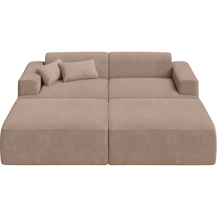 skølm 'Freki' Cloud Sofa 2 Sitzer mit 2 Hockern, Vollschaumcouch mit Federkern und Vakuum-Kompression, kein Aufbau erforderlich, mit 2 Kissen, Cord taupe
