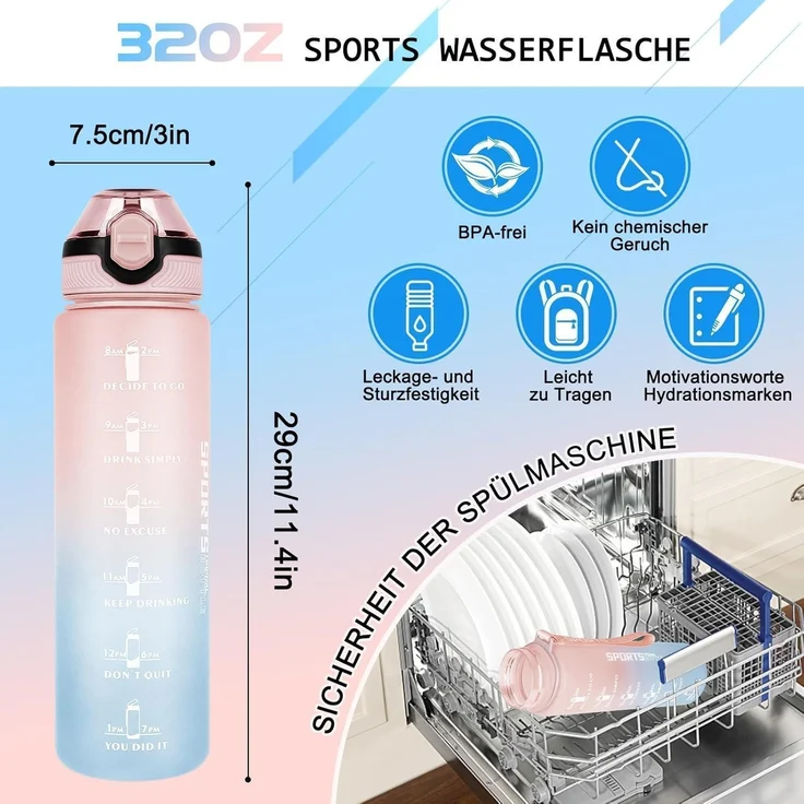 AOHAN Trinkflasche 1L BPA-frei Sport Wasserflasche mit Stroh und – Bild 5