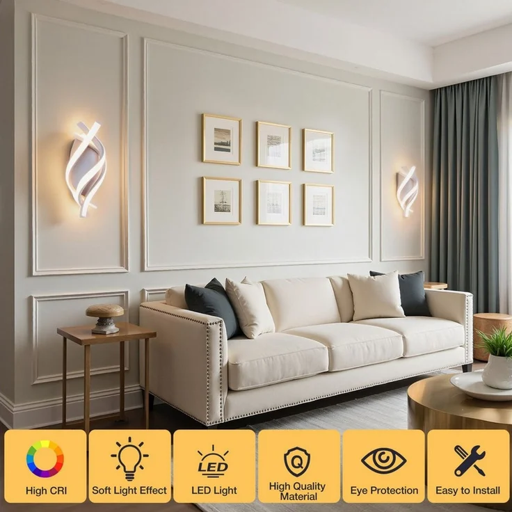 BlingBin LED Wandleuchte Wandlampe Innen 21W 3360LM für Schlafzimmer, Warmweiß, 3000K, LED fest integriert, Warmweiß, gebogene Design Wandlicht für Wohnzimmer Treppenhaus Flur – Bild 2