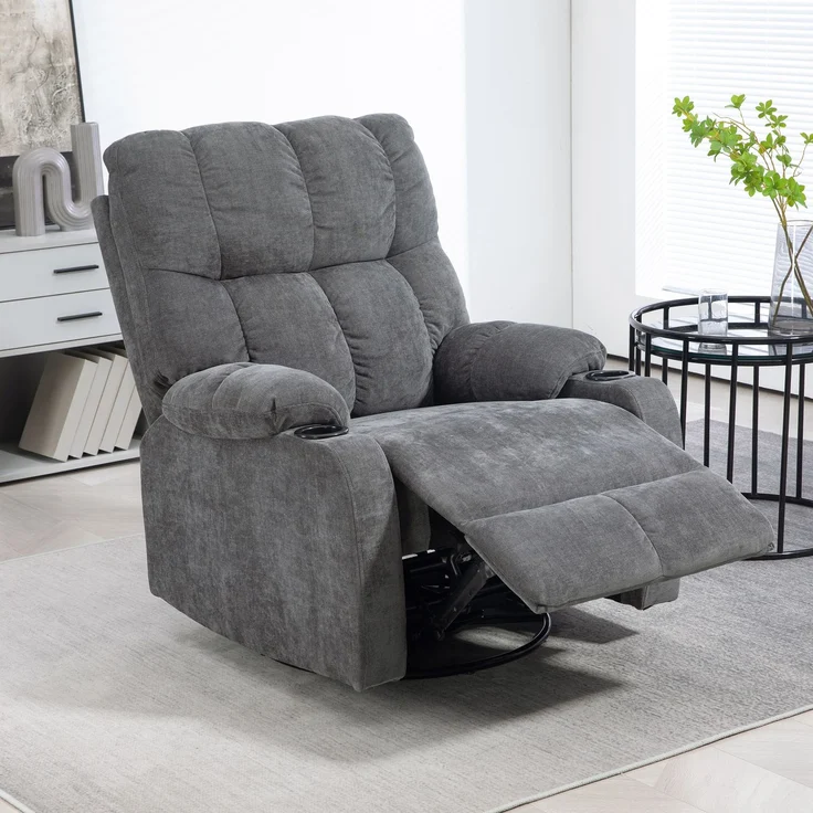 Wohnora-Relaxsessel mit Fußstütze, Liegesessel, drehbar, bis 150 kg, Stahlrahmen, 88x96x108cm, Dunkelgrau,H 1080cm x T 880cm x B 960cm – Bild 2