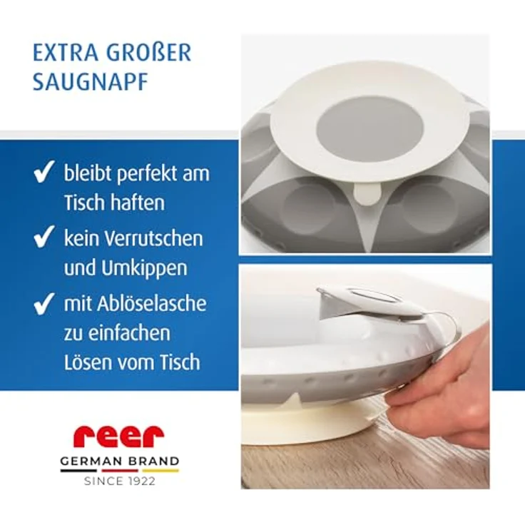 Reer Warmhalteteller mit Saugnapf, rutschfest und auslaufsicher, weiß/grau, 19,5 x 18,7 x 6,3 cm – Bild 5