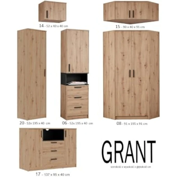 Marmex Möbel Grant 20/14A Kleiderschrank mit Aufsatz, hoher Schrank mit Regalen für Kleidung und Kleiderstange, laminierte Spanplatte, artisan Eiche, 52 x 235 x 40 cm – Bild 6