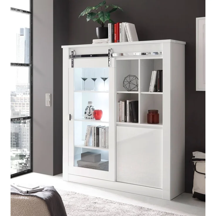 Vitrine Miami in weiß Hochglanz 133 x 153 cm – Bild 5