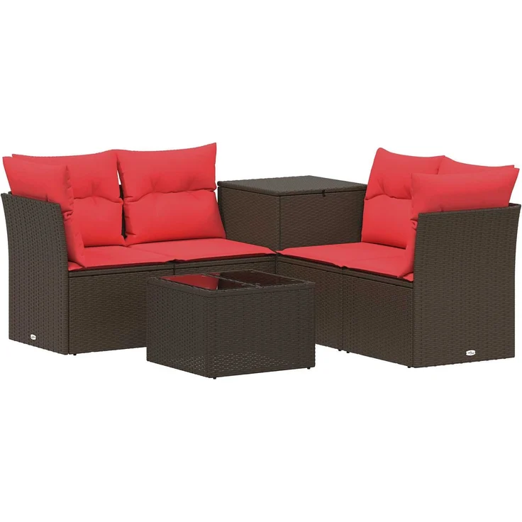 vidaXL Sofa Set 6 stk. Braun und Rot Polyrattan und Stahl 3447349 – Bild 2