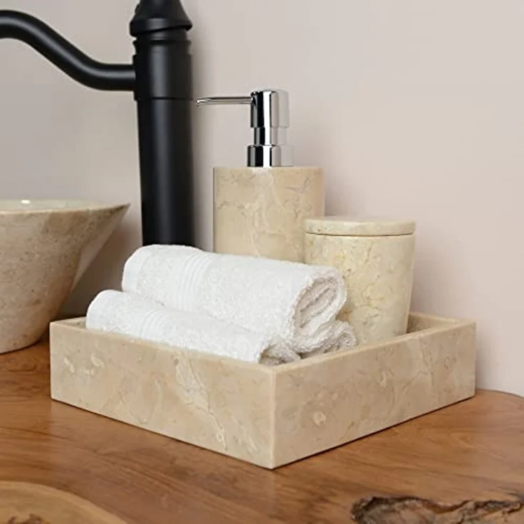 wohnfreuden Dekotablett Marmor Tablett creme quadratisch 20 cm, 1348 – Bild 2