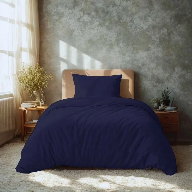 Komfortec Premium Bettwäsche 135x200 mit 1 Kissenbezug 40x80 cm Set aus Gebürstetes Mikrofaser - DunkelBlau – Bild 1