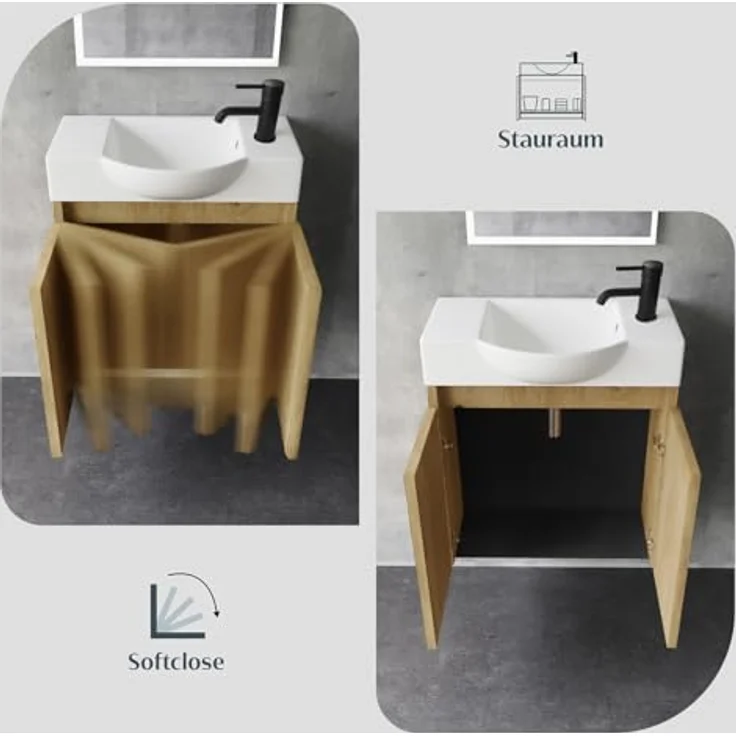 Alpenberger Badmöbel-Set Gäste WC Waschbecken mit Unterschrank 55 cm Breit, (Badezimmer Schrank, Waschtisch mit Unterschrank), Waschbeckenunterschrank mit Softclose Funktion – Bild 6