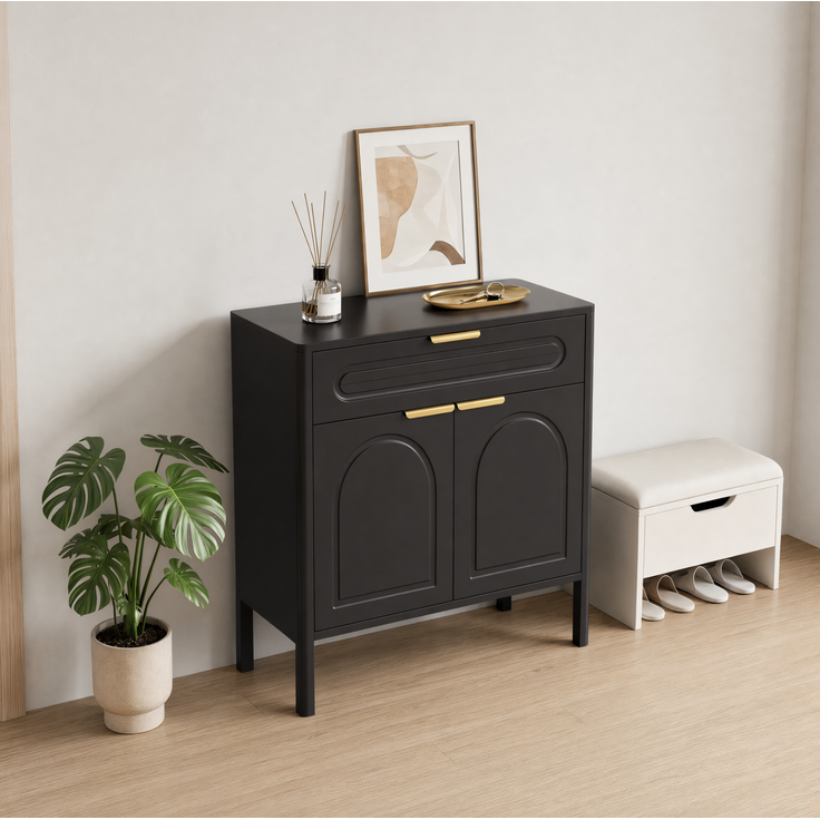DESVIAE Sideboard Schwarz aus Holzwerkstoff – 75x78,5x36 cm – Schublade, 2 Türen – Bild 4