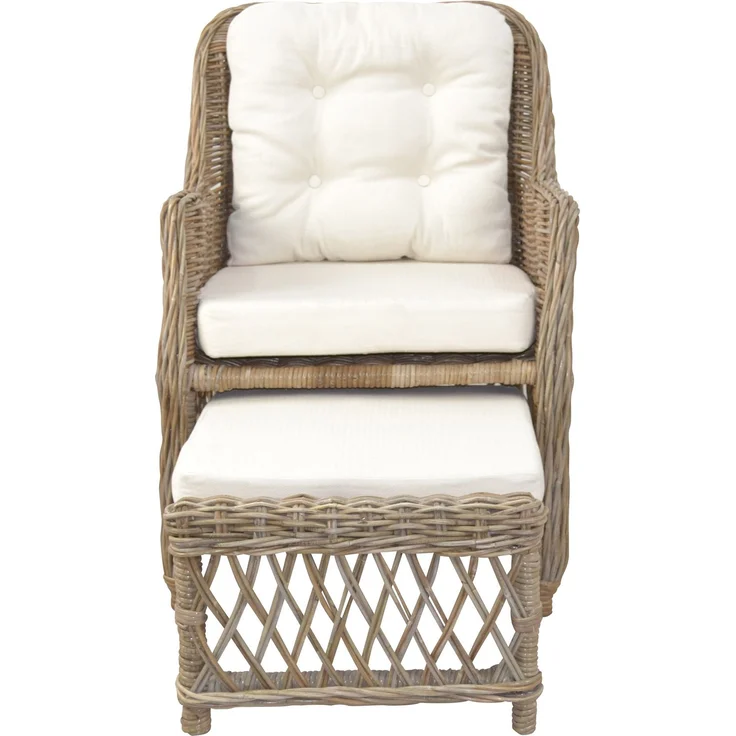 Rattansessel, Relaxsessel mit ausziehbarem Fußteil, handgeflochten, naturgrau – Bild 3